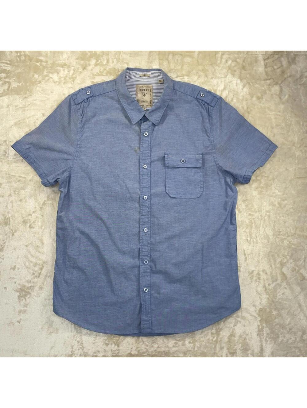 GUESS Shirt Short Sleeve Men’s Slim Fit Button-Up Blue Size XL